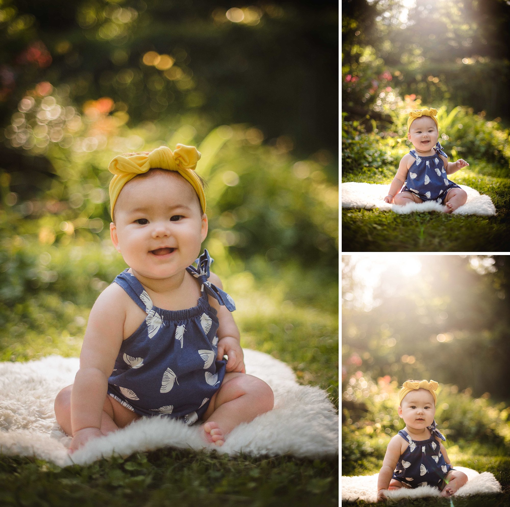 6 month old baby girl sitting up outside