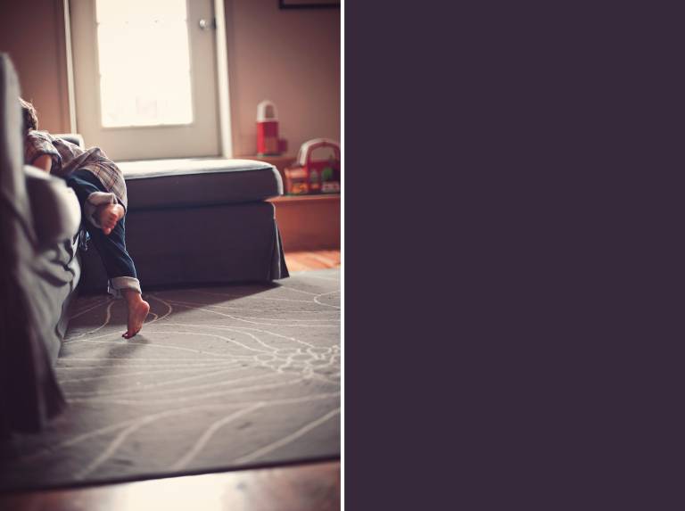 Toddler climbing on sofa