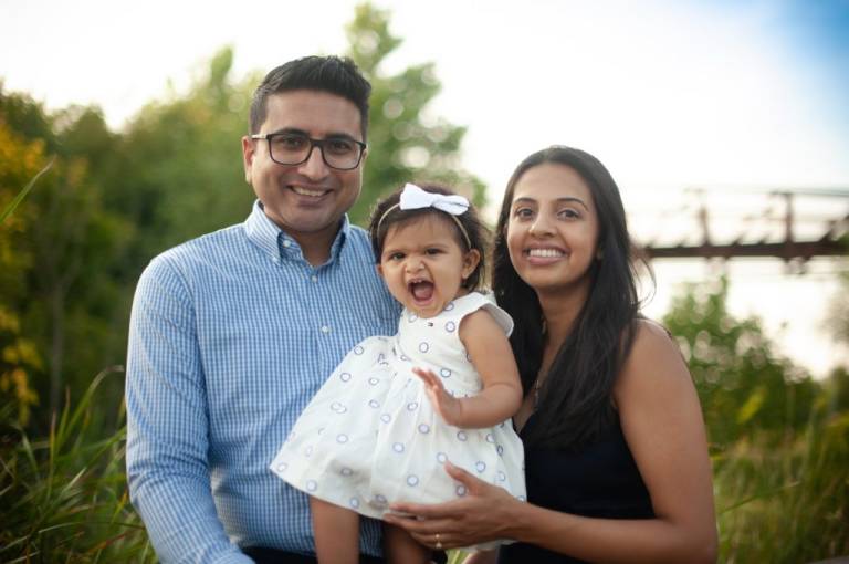 Happy family of three