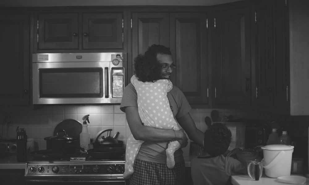 kids and father on a weekend morning